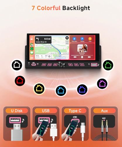 6.86" Single Din Car Stereo with Wireless CarPlay and Android Auto (6.86 inch with Volume Knob and physical control buttons)