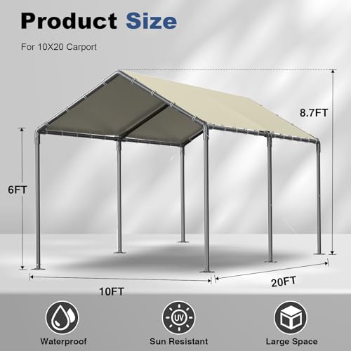 10'x20' Outdoor Heavy Duty Carport Storage Shed Portable Garage Boat Shelter Party Tent Waterproof & UV Galvanized Protected Tarp Beige (Beige / 10x20 FT（No Side）)