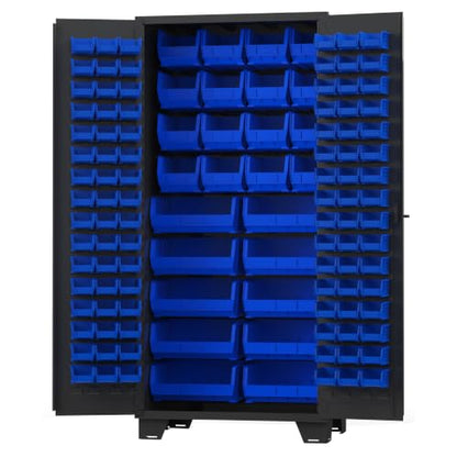 Tool Storage Cabinet with Bin Mounts (Blue / 122 bins, 36” W x 24” D x 78” H)