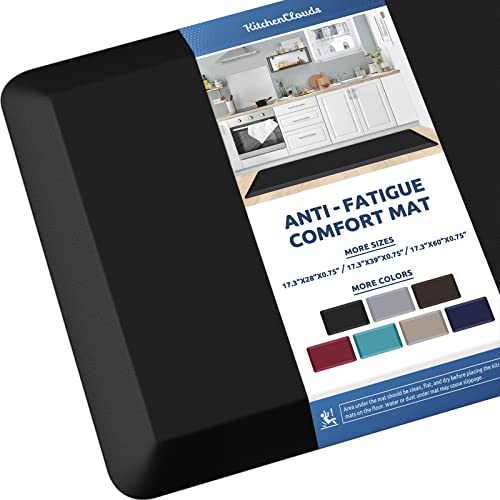 Kitchen Mat Cushioned Anti Fatigue Kitchen Rug 0.8inch Water Resistant Non Slip Kitchen Rugs and Mats Standing Desk Mat Comfort Floor Mats for Kitchen Sink Office (Black / 60"L x 17.3"W x 0.8"Th)