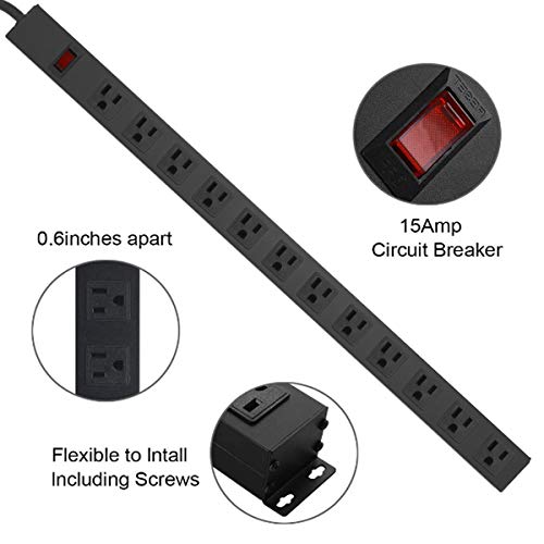 HHOSET Long Power Strip Surge Protector (Black / 6 ft)