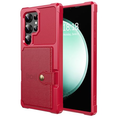 for Samsung Galaxy S24 Ultra Case with Card Holder (Red / Samsung Galaxy S24 Ultra)