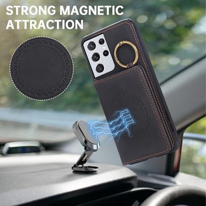 Compatible with Samsung Galaxy S21 Ultra 5G Wallet Case and Screen Protector Crossbody Shoulder Strap Ring Buckle Stand Card Holder Phone Cover for S21ultra 21S S 21 21ultra G5 Women Men Black (Black / for S21 Ultra)
