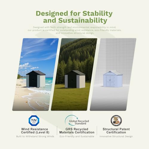 8x10 FT Resin Outdoor Storage Shed with Floor (Beige / 8x10 FT)