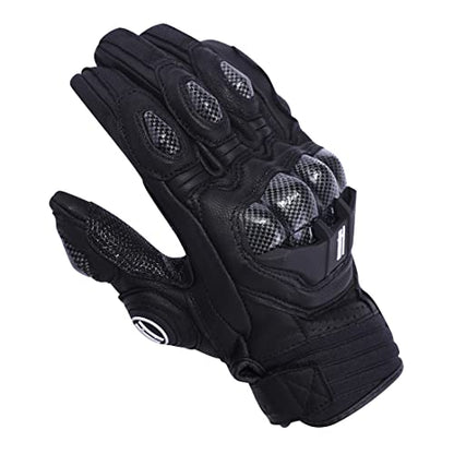 Mens Leather Motorbike Gloves KM046 Black S (Small / Black)