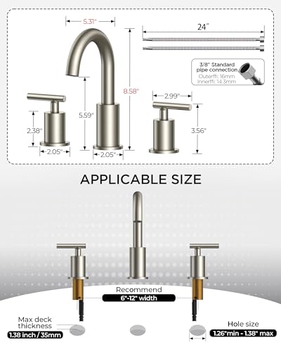 Widespread Brushed Nickel Bathroom Faucet 3 Hole Commercial Faucet (Stainless Steel)