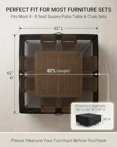 Outdoor Patio Furniture Cover Square (Square Cover-Black / 62 x 62 x 28 inches)