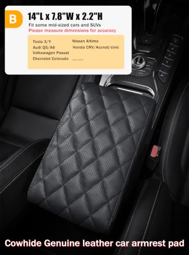 Car Center Console Armrest Cover Genuine Leather (sizeB 14 x 8 x 2.2 inch(midsize cars and SUVs))