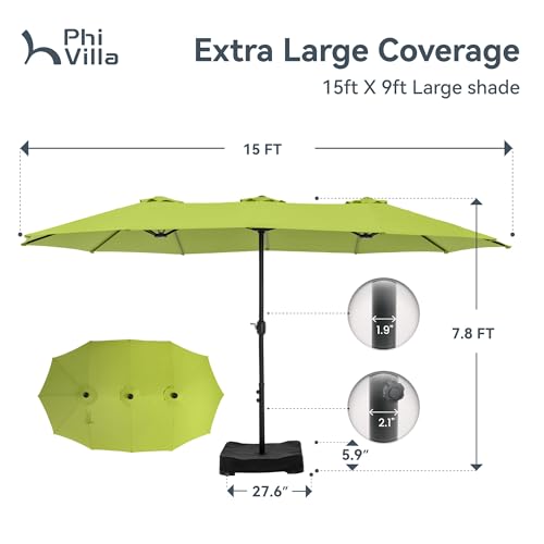 15ft Large Outdoor Patio Umbrella with Base Included (Lime Green)