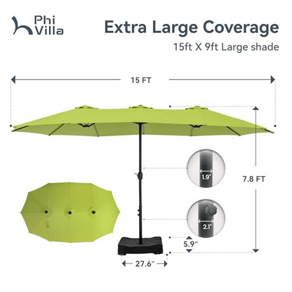 15ft Large Outdoor Patio Umbrella with Base Included (Lime Green)