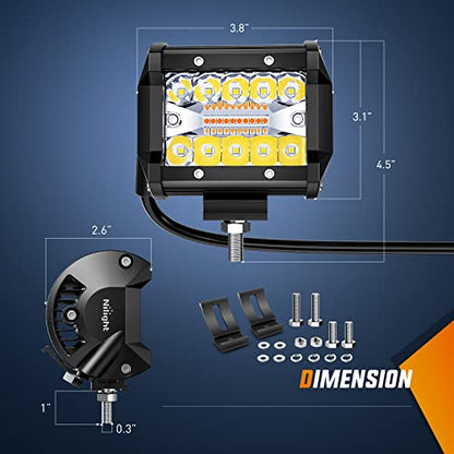 4inch Amber White Strobe 6 Modes 60W LED Pod Light (Amber&White 2PCS 6 Modes with Wiring Harness / Led Pods)