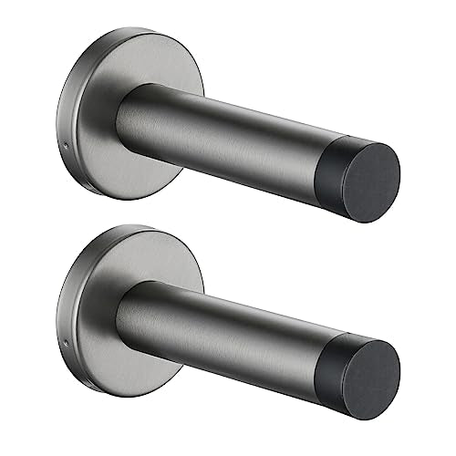 Door Stopper 304 Stainless Steel Thicken 1mm Sound Dampening Door Stop Bumper Wall Protetor 2 Pack (2 Pack / Brushed Grey)