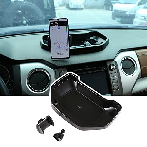 Black ABS Car Center Console Dash Table Storage Tray Fit for Toyota Tundra 2014 (With Mobile Phone Holder)