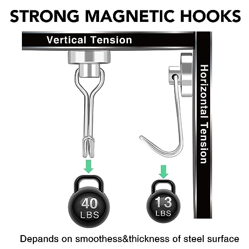 Magnetic Hooks Heavy Duty 40LB+ Swivel Swing Strong Magnet Hook (Silver / 0.78in)