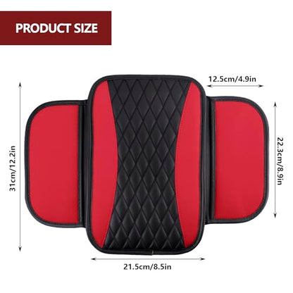 Leather Car Center Console Cover with Side Storage Pockets (BlackRed)