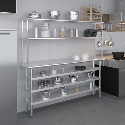 14" x 72" Stainless Steel Work Table with 3 Shelves and 12" Wide Double Tier Overshelf (14" x 72" Table with 3 Shelves + 12" Overshelf)