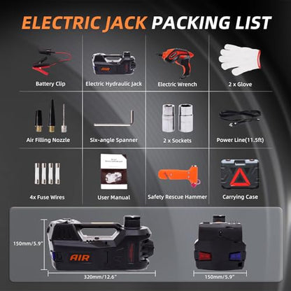 Electric Car Jack 5 Ton 12V Hydraulic (Black Jack+Impact Wrench)