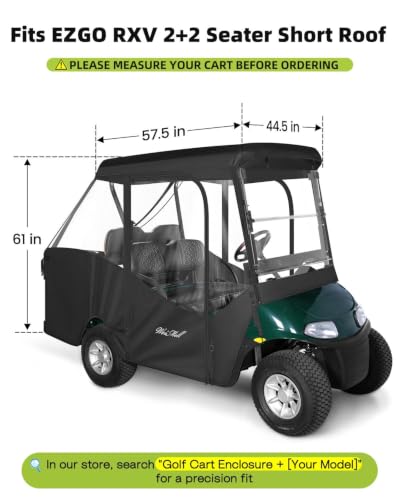 4 Passenger Golf Cart Enclosure for EZGO RXV Short Roof Rain Cover (for EZGO RXV Short Roof 4 Passenger / Black)