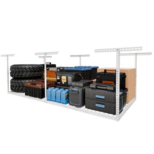 4x8 Overhead Garage Ceiling Storage Rack Organization (White / 4x8 ft)