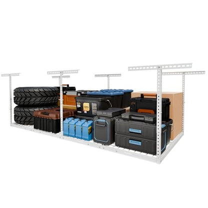 4x8 Overhead Garage Ceiling Storage Rack Organization (White / 4x8 ft)