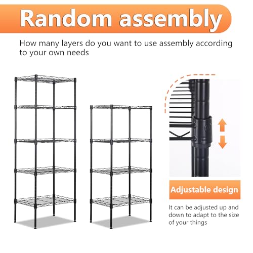 5 Tier Wire Shelf (Black / 17"D x 12"W x 48"H)