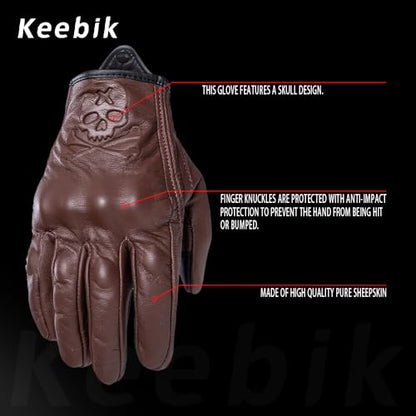 Goatskin Leather Motorcycle Motorbike Powersports Racing Gloves Reflective Skull Touchscreen for Men and Women Model (HEE10 / Large)