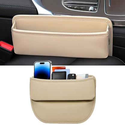 Universal Fit Premium Leather Car Seat Gap Filler Organizer (Beige，1 Pack)