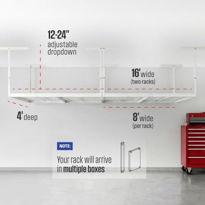 White 4x8 Overhead Garage Storage Rack 600 lb 12” (White / 12"-24" (2 Pack))