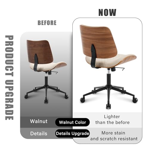 Home Office Chair No Arms with Wheels (Beige / MCM Style)