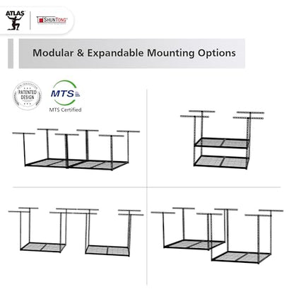 The Atlas 4 x 8 ft Adjustable Height Overhead Garage Storage Rack 900 lbs Heavy Duty Capacity Hammertone Finish (900lbs - Hammertone)