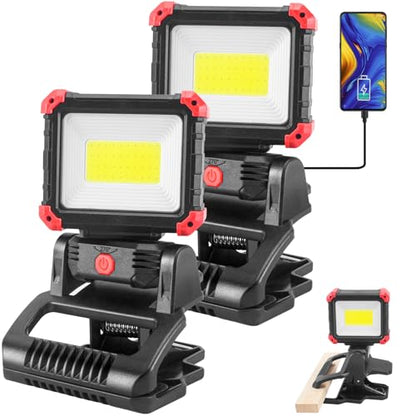 LED Rechargeable Work Light with Clamp (Black 2Pack)