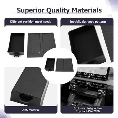 for 2026 RAV 4 Accessories Compatible with 2026 RAV 4 Center Console Organizer Armrest Console Secondary Storage Box Insert Tray & Center Console Wireless Charging Mat ABS Material Black 2