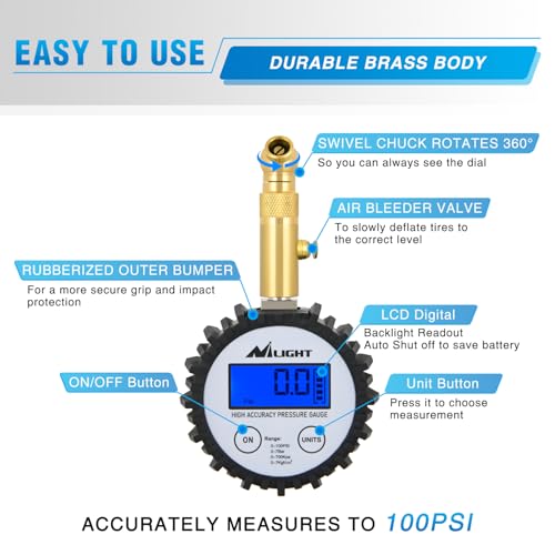 Digital Tire Pressure Gauge 100PSI ANSI 2A Certified (Digital Tire Gauge)