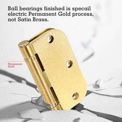 Rounded Door Hinges Brushed Brass 3.5 Inch 5 (Satin Brass-Rounded / 6 Pack-Ball Bearing-lasting no squeak)