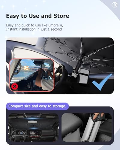 2025 2026 Windshield Sun Shade Windshield Sunshade Umbrella [Drawstring Design] Fits Frontier 2020 (Frontier 2020-2026/Rogue 2015-2026)