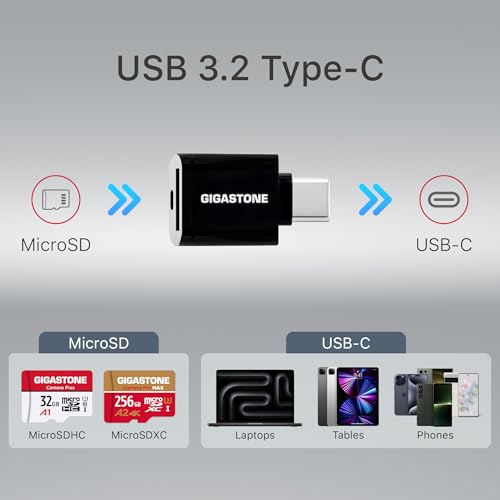 5 Years Data Recovery】 GIGASTONE 256GB Micro SD Card with USB 3.2 Type C Card Reader (256GB 4K Camera Pro MAX + Type C Card Reader)