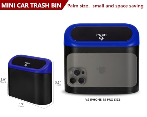 2 Pack Mini Car Trash Can with Lid (Black/Blue)