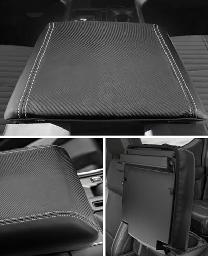 Center Console Cover for 2025 2026 Ford F150 Accessories Interior 2021 2022 2023 2024 Car Middle Arm Rest Armrest Lid Seat Cover Protector Elbow Cushion Pad (Carbon Fiber Texture / 2021-2026)