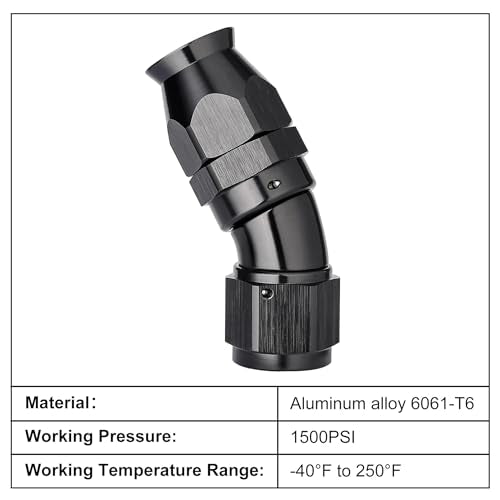6AN 30 Degree PTFE One Piece Full Flow End Hose Fitting Aluminum Black (6AN / 30 Degree)