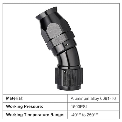 6AN 30 Degree PTFE One Piece Full Flow End Hose Fitting Aluminum Black (6AN / 30 Degree)