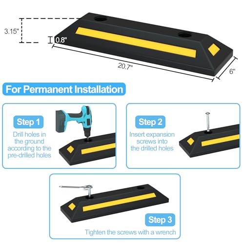 2PCS Rubber Parking Guide Tire Blocks (20.7" Long)