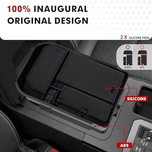 Center Console Organizer for 2024 2025 2026 Toyota Land Cruiser 250 Prado J250 LC250 Accessories Armrest Storage Box Secondary Insert Tray with Black & Red Silicone Mats (2024-2026 Toyota Land Cruiser)