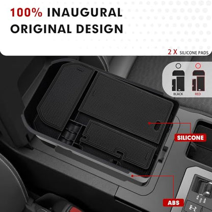 Center Console Organizer for 2024 2025 2026 Toyota Land Cruiser 250 Prado J250 LC250 Accessories Armrest Storage Box Secondary Insert Tray with Black & Red Silicone Mats (2024-2026 Toyota Land Cruiser)