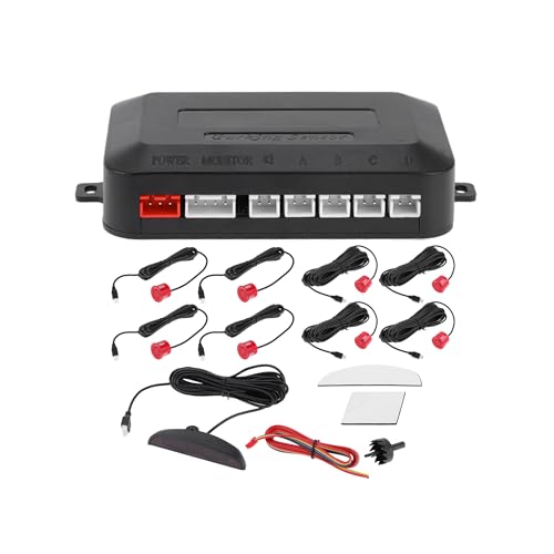 Universal Car Auto Vehicle Reverse Backup Radar System Reverse Parking Sensors Alarm Buzzer Reminder Distance Detection Red 8 Parking Sensors (Red)