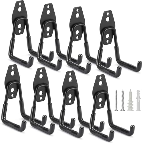 8 Pack Heavy Duty Garage Hooks Storage Organizer Wall Mount Power and Garden Tool Hangers (Small U Hook / Black 8 pack)