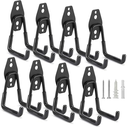 8 Pack Heavy Duty Garage Hooks Storage Organizer Wall Mount Power and Garden Tool Hangers (Small U Hook / Black 8 pack)