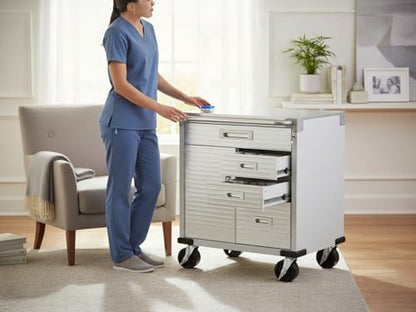 Heavy Duty Rolling Storage Cabinet with Wheels and Drawers (Stainless steel table top 1 Door, 4 Drawer / Granite)