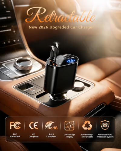 4 in 1 Retractable Car Charger (Black)