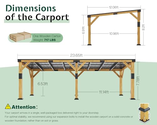 12x24x8.2 FT Heavy Duty Cedar Wood Carport for 2 Cars (12x24x8.2 FT)