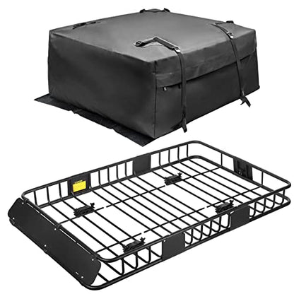 64"x39" Roof Rack Cargo Basket with Waterproof Cargo Bag (2-roof rack+cargo bag)